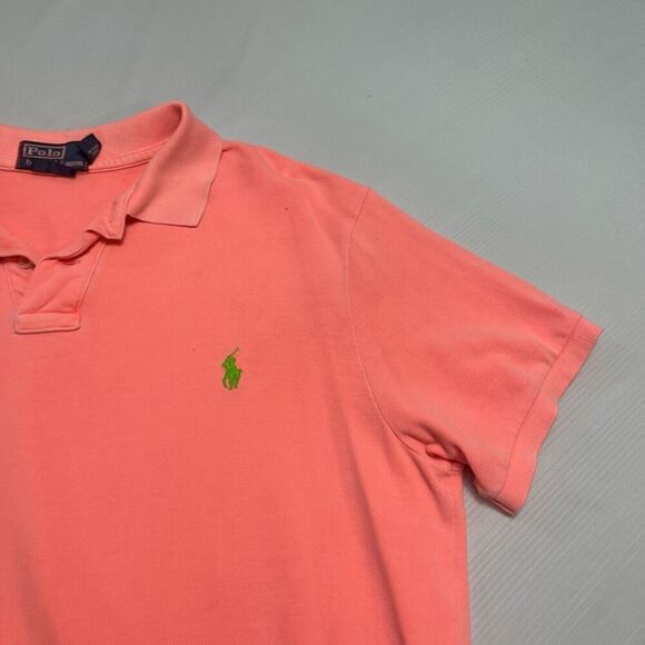 Polo Ralph Lauren Men’s Neon Peach Orange Custom Fit VTG Neon Polo Shirt Size XL - Picture 2 of 7